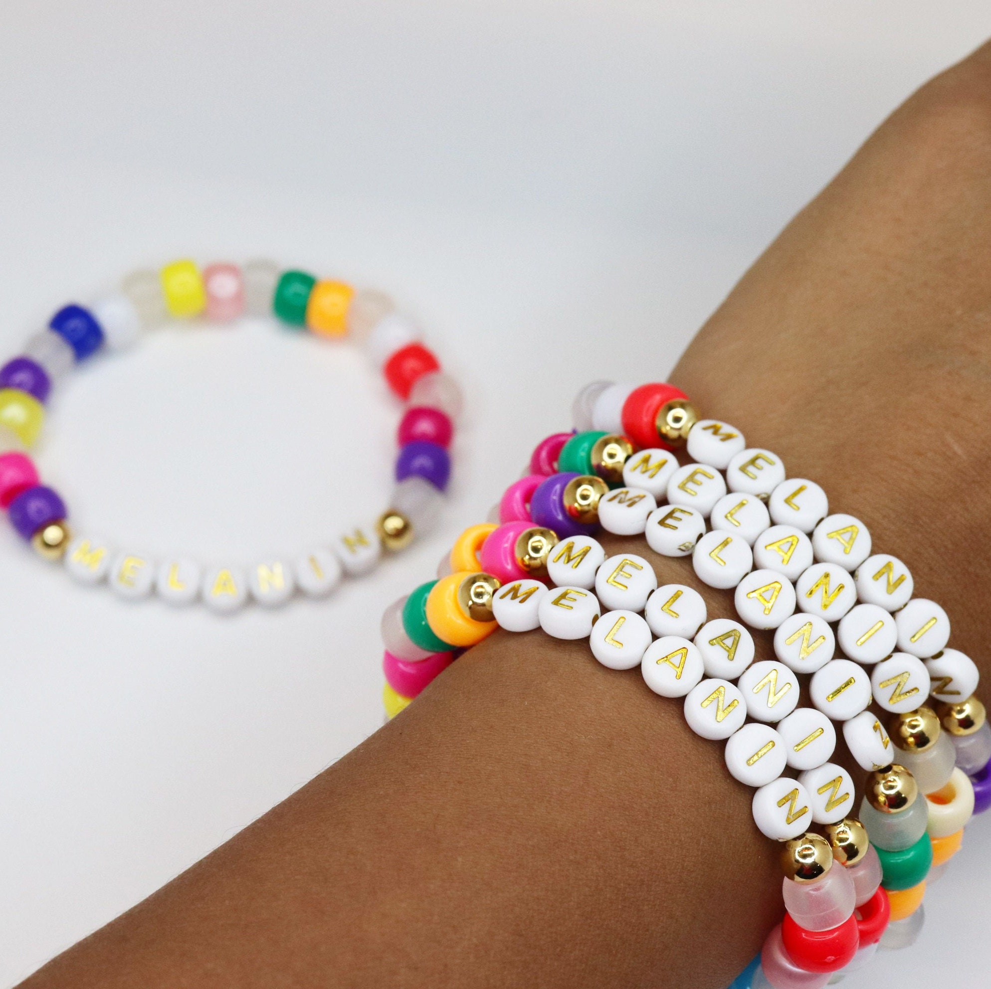 Multicolored Beaded Bracelet Colorful Beads Icon Initial Gift Bulk Beaded  Kids Women Womens 