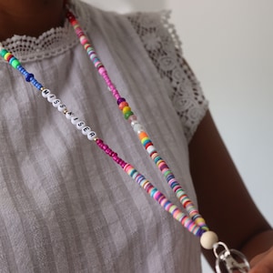 Custom name lanyard, bead teacher lanyard ,rainbow fun lanyard, special gift for teacher, badge necklace,badge holder, colorful lanyard