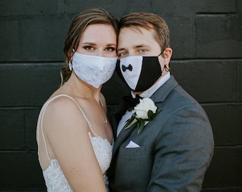 Bride and Groom cotton face mask with filter, bridesmaid mask, groom mask,face mask, set of wedding mask fashion desinger,reusable face mask
