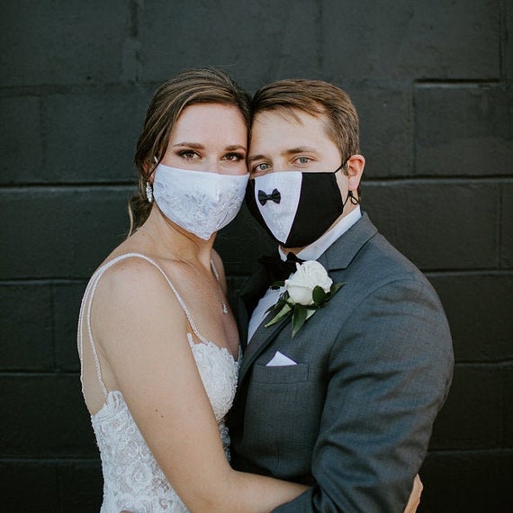 Wedding face Mask - JUST MARRIED MASKS Embraided mask