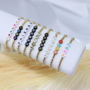 Custom gold bead name bracelet, camp friendship bracelet bead,little word project bracelet,rainbow fun bracelet,mom and daughter bracelet