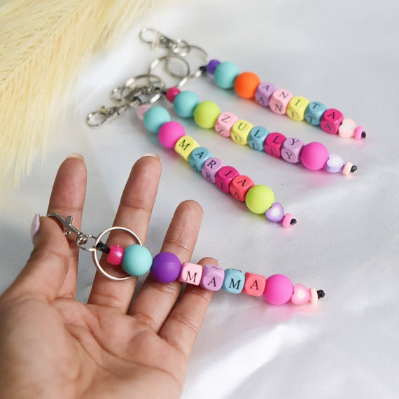 Personalize rainbow bead keychain,colorful name keychain,teacher fun keychain,party gift favor for girls,cute backpack ID,granddaughter gift