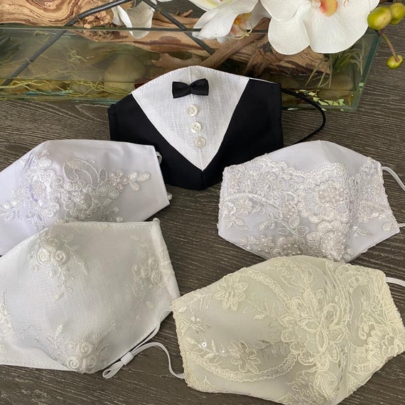Bride and groom cotton face mask with filter,face mask wedding,set of wedding mask fashion desinger,reusable face mask,face mask with filter