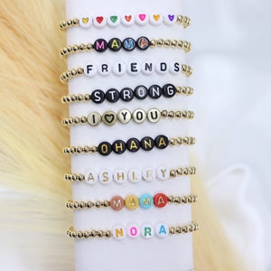 Custom gold bead name bracelet, camp friendship bracelet bead,little word project bracelet,rainbow fun bracelet,mom and daughter bracelet