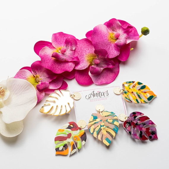Monstera Leaf Earrings,acrylic earrings,colorful earrings,trendy earrings,organic earring,unusual earring,botanical earring, leaf earrings,