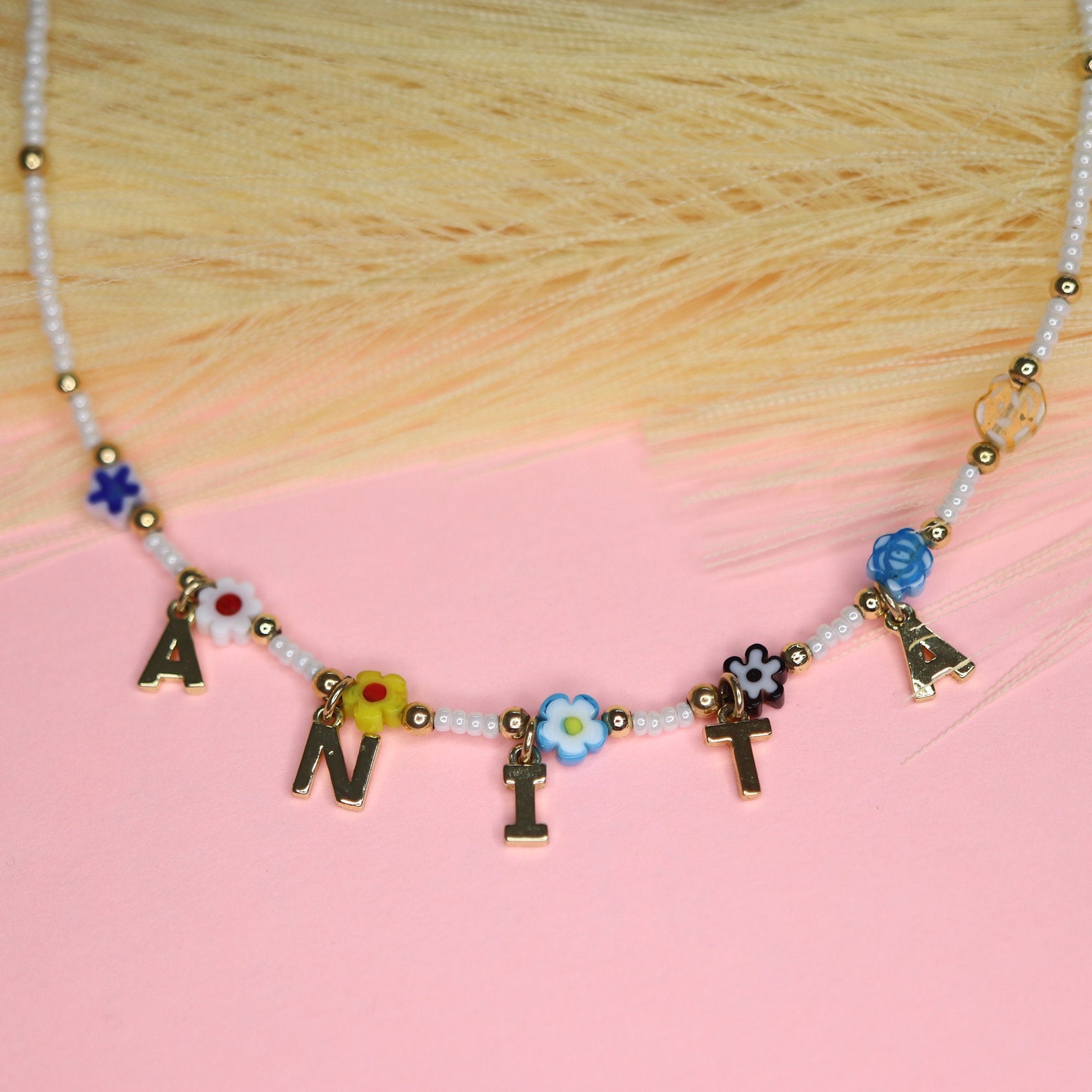 Custom Y2k Bead Name Necklace, Rainbow Necklace,fun Bead Necklace With