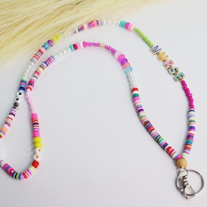 Custom name lanyard, bead nurse lanyard ,rainbow fun lanyard, special gift for nurse, badge necklace,ID badge holder, colorful lanyard