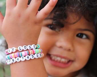 Custom bead name bracelet for kids, ID bracelet, phone bracelet,toddler bracelet,todler party favor,flower girl bracelet,waterproof bracelet