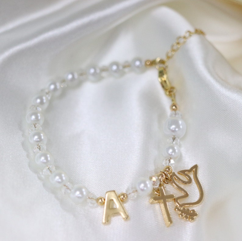 First communion gift girl, custom initial bracelet, first holy communion gift, pearl bracelet, confirmation bracelet, gift for goddaughter image 9