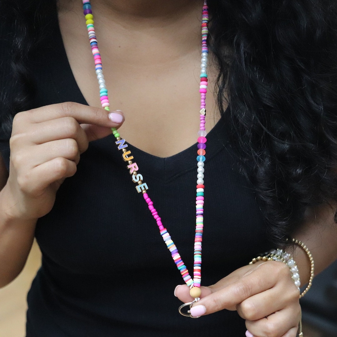 Custom Name Lanyard, Bead Nurse Lanyard ,rainbow Fun Lanyard, Special ...
