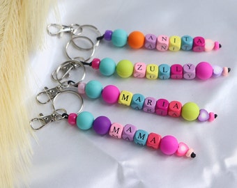 Peronalize rainbow bead keychain, colorful name keychain,teacher fun keychain,party gift favor for girls,cute backpack ID,granddaughter gift