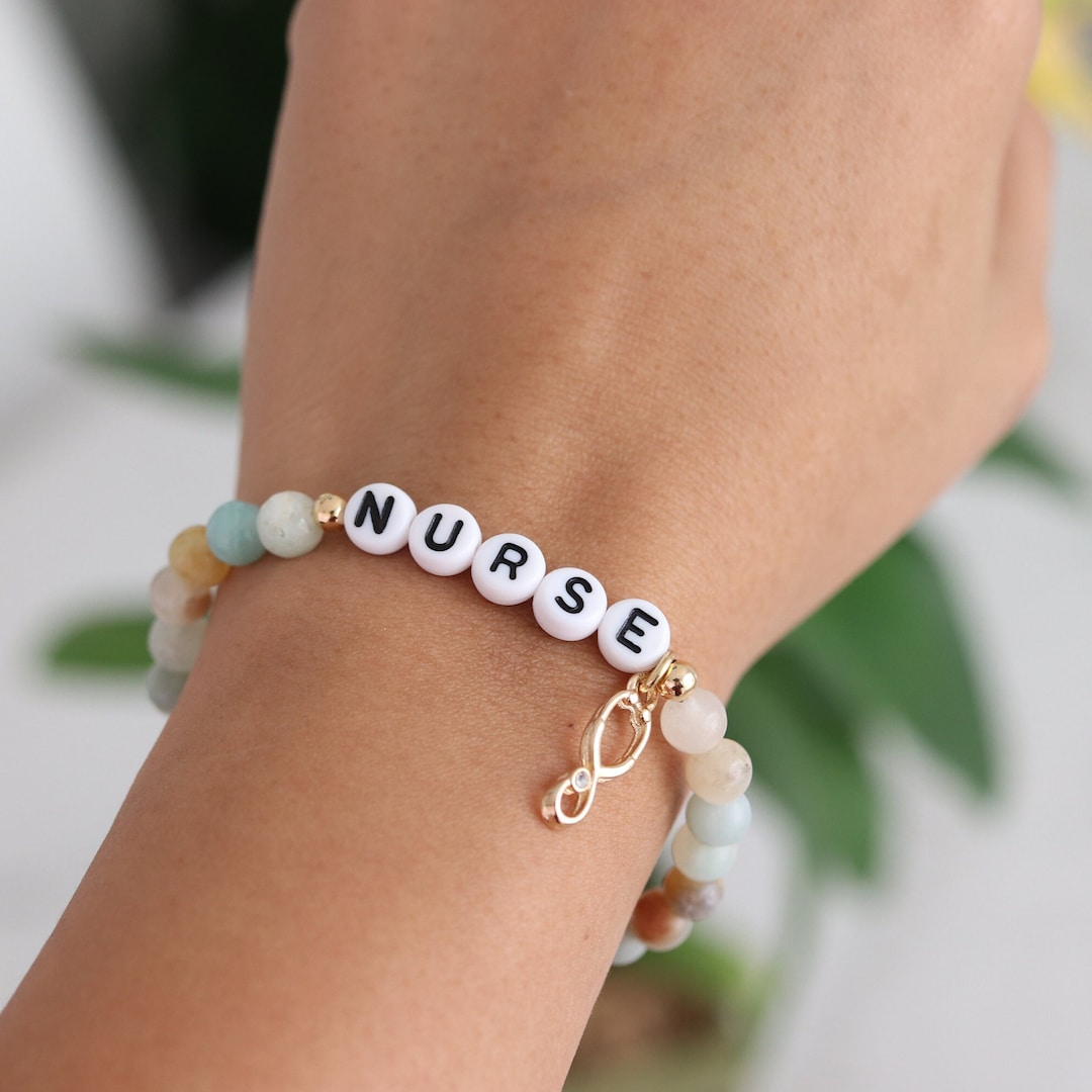 Bead Nurse Bracelet, Doctor Name Stone Bracelet, Custom Beaded Bracelet