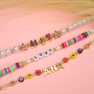 Custom y2k bead name necklace, rainbow necklace,fun bead necklace with names,summer necklace,colorful necklace, mismatched woman necklace