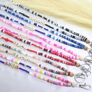Custom name lanyard, beaded nurse lanyard,rainbow fun lanyard,special gift for nurse, badge necklace, pink ID badge holder, colorful lanyard