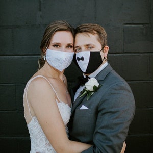 Bride and groom cotton face mask with filter,face mask wedding,set of wedding mask fashion desinger,reusable face mask,face mask with filter image 9