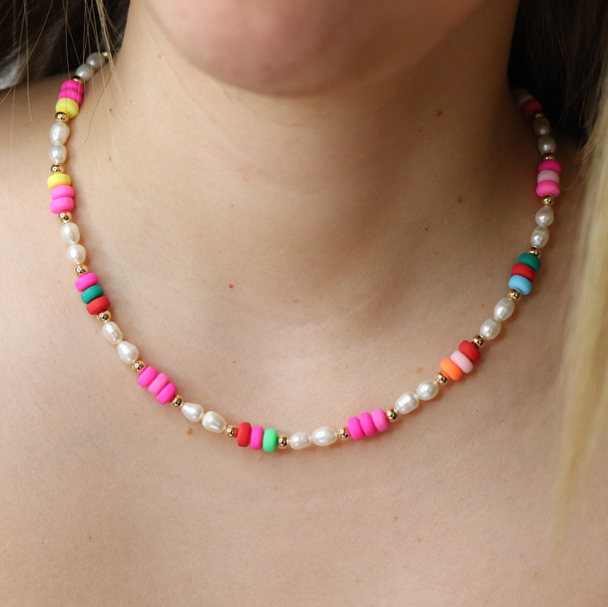 Colorful Beaded Necklace,fun Smiley Bead,beach Necklace,summer Necklace