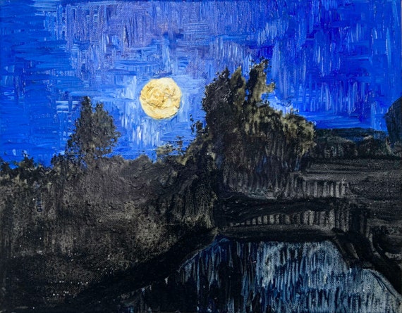満月の夜空の絵画 - 抽象画、インパスト、印象派のゴッホ風 - Etsy 日本