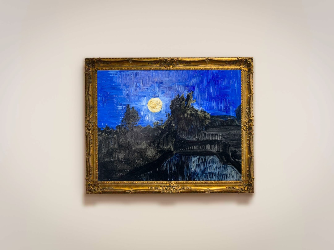 満月の夜空の絵画 - 抽象画、インパスト、印象派のゴッホ風 - Etsy 日本