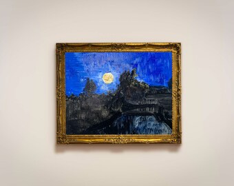 絵画⭐︎崇高の一夜Ⅲ ゴシック+抽象 満月の夜空の絵画 - 抽象画、インパスト、印象派のゴッホ風 - Etsy 日本