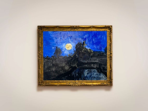 満月の夜空の絵画 - 抽象画、インパスト、印象派のゴッホ風 - Etsy 日本