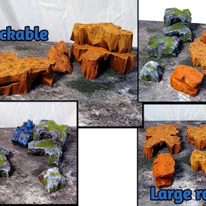Hand painted tabletop/wargame rock terrain from Mystic Pigeon Gaming. Avalible in different sizes and styles.