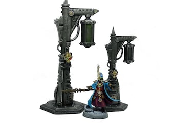 Grimdark Sci Fi street lights and lamp posts (diorama and ttrpg/wargame terrain)