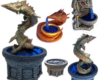 Sea Serpent/Snake Town and Temple Water Fountain Fantasy Resin Miniatures