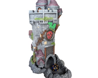 Hand painted aged wizards novelty dice tower and dice storage
