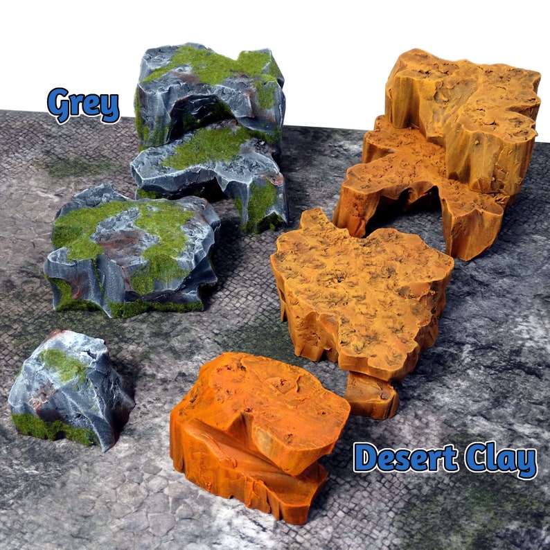 Hand painted tabletop/wargame rock terrain from Mystic Pigeon Gaming. Avalible in different sizes and styles.