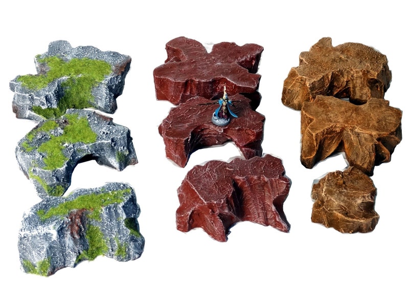 Hand painted tabletop/wargame rock terrain from Mystic Pigeon Gaming. Avalible in different sizes and styles.