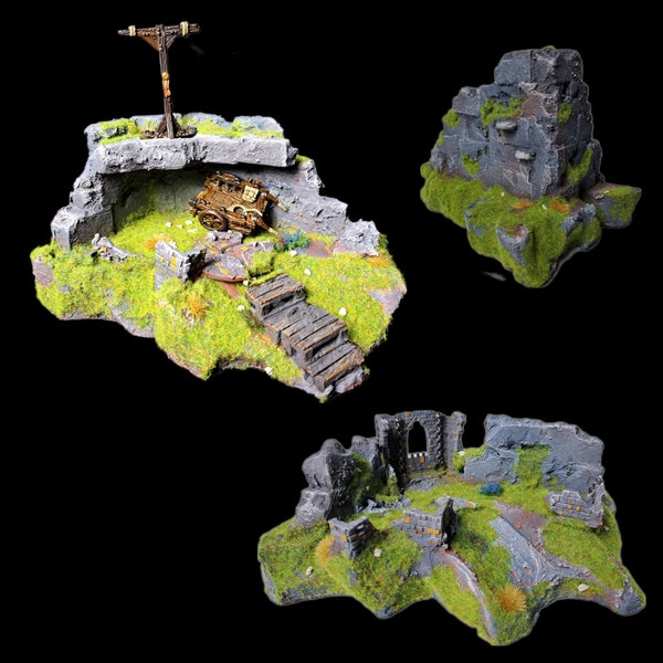 Ancient overgrown village/keep ruins fantasy tabletop terrain