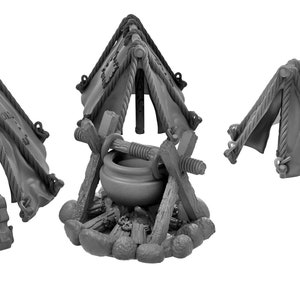 Tent and campfire miniature set