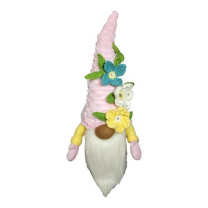 Gary the Handmade Gnome, Crochet Flowers Gnome Gift, Spring Gnome