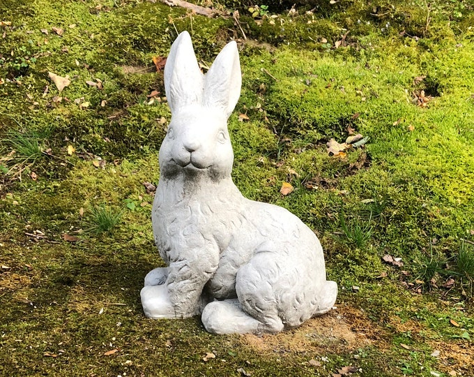 Concrete Rabbit Statue, Cement Bunny Garden Figure, Concrete Garden