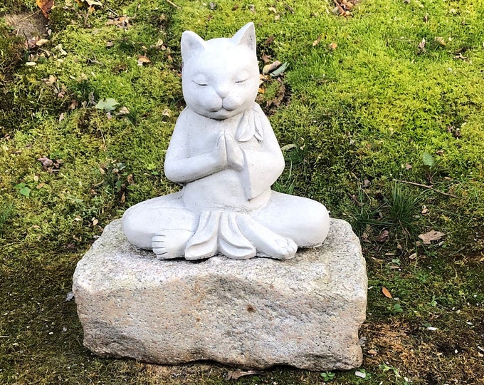 Cement Cat Statue Buddha Cat Statue Zen Cat Statue Etsy