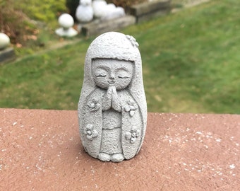 Concrete Jizo Girl Statue, Jizo Japanese Monk Buddha, Small Buddha, Mini Zen Blissful Monk