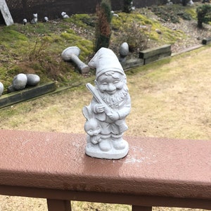 Cement Garden Gnome, Gnome Statue, Concrete Hunting Gnome, Garden Decor, Small Gnomes,  Gnome Statue
