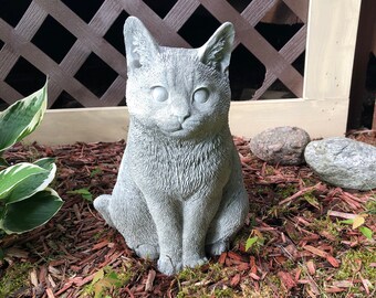 Cement Cat Statue, Concrete Cat Figure, Garden Statues, Memorial, Hand Made, Garden Decor