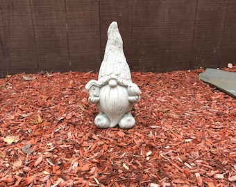 Cement Garden Gnome, Gnome Statue, Concrete Gnome Holding Bird, Garden Decor,  Gnome Statue