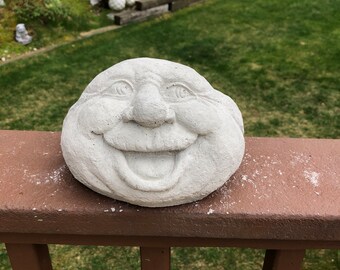 Cement Garden Rock Face, Concrete Garden Face, Smiling Face, Rocks With Faces, Garden Decor,