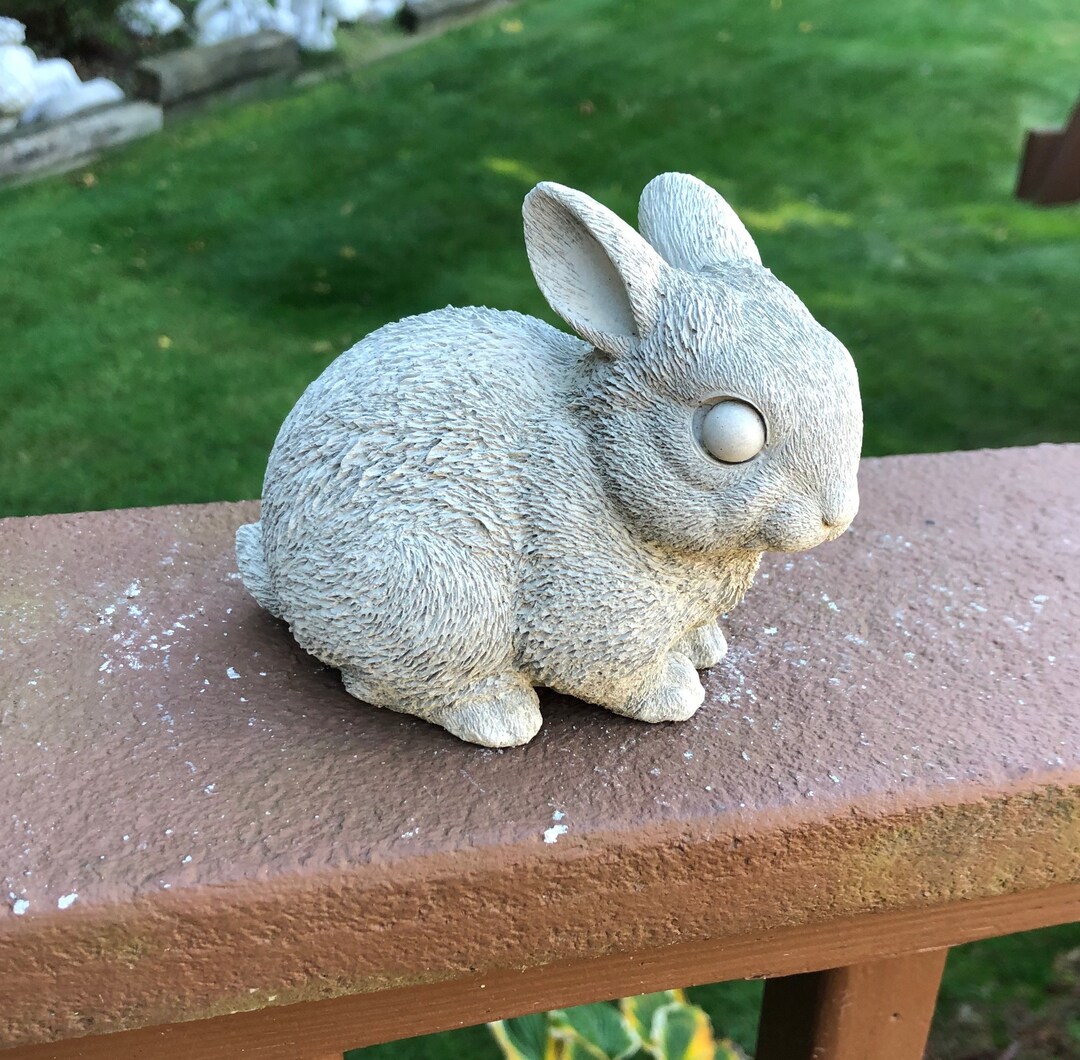 Concrete Rabbit Statue, Cute Cement Bunny Garden Figure, Concrete