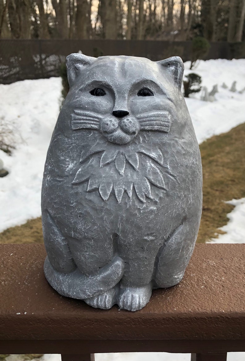 Cement Cat Statue Concrete Cat Figure Large Cat Garden Etsy