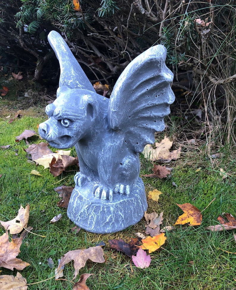 Concrete Gargoyle Statue, Gothic Garden Decor, Winged Protection Figure ...