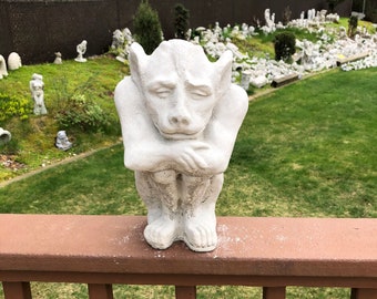 Cement Gargoyle, Garden Decor, Concrete Gargoyle, Garden Statue, Winged Creature, Gothic Protection Figure, Concrete Statue