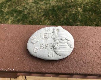 Let it Bee Rock Statue, Cement Rock, Garden Decor,  Small Garden Rock, Bee Statue, Home Decor, Garden Decor