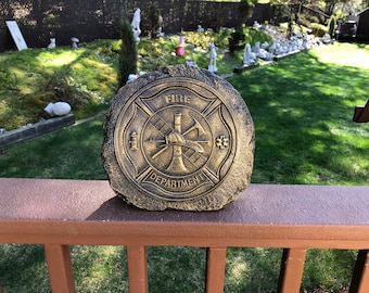 Fireman plaque Stone, Concrete Garden Stone, FireMan  Stone, Garden Statue, memorial, Home decor