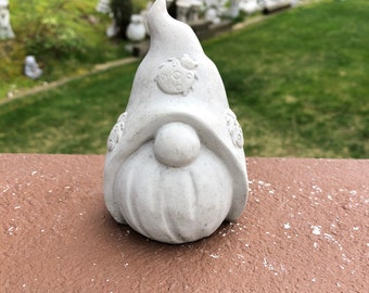 Cement Garden Gnome, Gnome Statue, Concrete Gnome With Ladybugs, Garden Decor, Small Gnomes, Gnome Statue