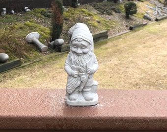 Cement Garden Gnome, Gnome Statue, Concrete Fishing Gnome, Garden Decor, Small Gnomes,  Gnome Statue