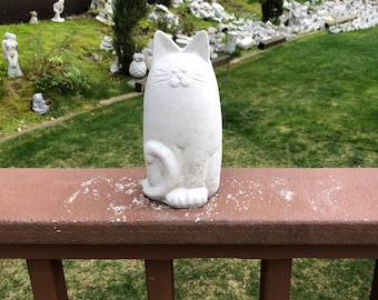 Cement Cat Statue, Concrete Sitting Cat Figure, Garden Statues, Memorial, Hand Made, Garden Decor