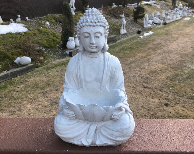 Cement Buddha 12'' Tall, Concrete Statue, Zen Buddha Planter Statue